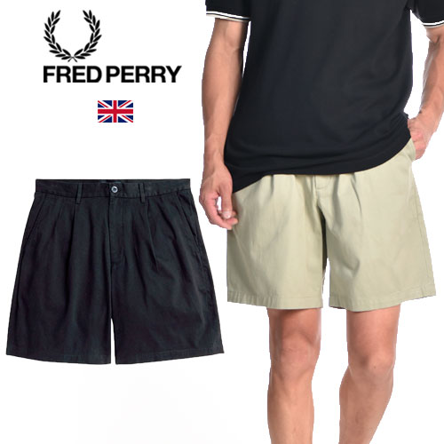 [継続期間SALE] FRED PERRY / フレッドペリー WIDE LEG WOVEN SHORT チノハーフパンツ S7813[さる股引き さる股引き 二分の一ズボン下 遊撃手ズボン下 メンズ ズボン タック 綿織物 今めかしい かっこいい 夏服 夏物 夏 成年者 彼 父の日 リソート 差し上げ物]