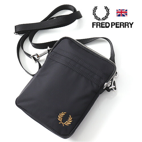 26年春夏新作 FRED PERRY/フレッドペリーBRENTHAM SMALL SIDE BAG L2179 ブレンサム スモールサイドバッグ[黒いこと たわい無い ナイロン ショルダーバッグ たわい無い パウダーコンパクト 薄べったい 小物 月桂樹 町若い衆 今めかしい かっこいい 成年者 差し上げ物 父の日 差し上げ物]
