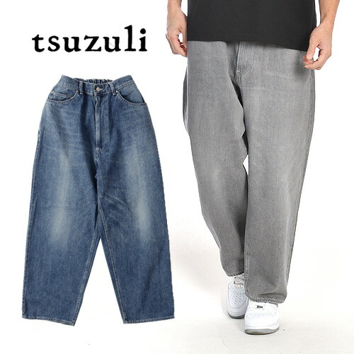 tsuzuli / ツヅリ EZ DENIM 5P PANTS USED WASH PT2201 INDIGO USED WASH【デニムパンツ ワイドシルエット UNISEX オーバーサイズ ゆったり ユニセックス ウエストゴム イージーパンツ テーパード おしゃれ かっこいい トレンド 5ポケット】