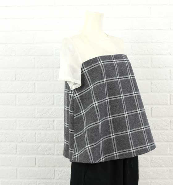 ポール＆ジョー シスター PAUL&JOE SISTER チェック柄 オーガンジー切替 半袖 プルオーバーブラウス ICARE TOP outlet ・36151176651-2021502(レディース)(トップス)
