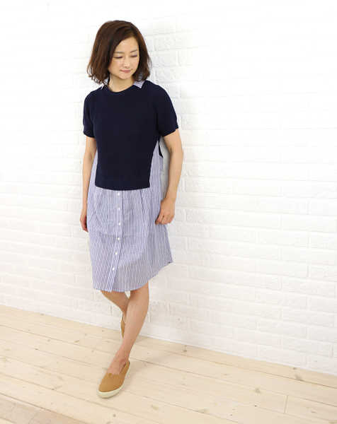 オードリーアンドジョンワッド audrey and john wad コットンリネン 襟付き ニット&times;布帛 コンビワンピース outlet ・B4735-0031501(レディース)(last_1)(春夏アイテム)｜JACQUEMART