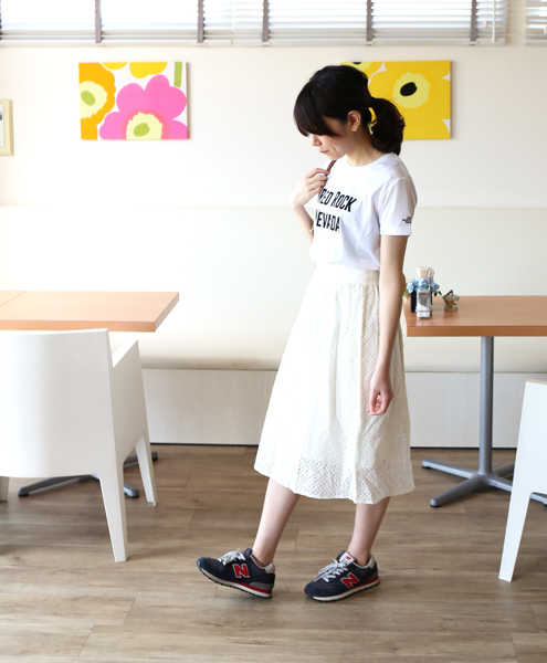 シンクナチュラル think natural レース リブ切替 膝丈 ギャザースカート outlet ・TH151701-1261501(mizuiro ind ミズイロインド)(Midi Umi ミディウミ)(レディース)|JACQUEMART