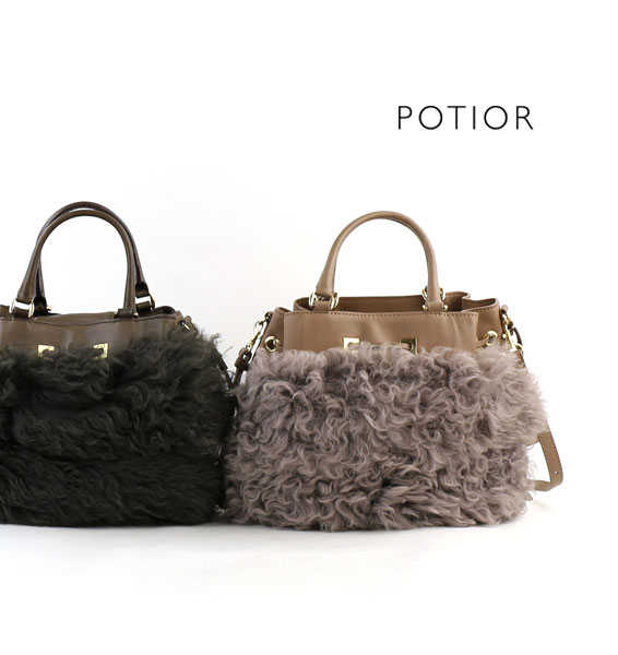 ポティオール PotioR レザー ファー付き 巾着 2WAY ショルダーバッグ outlet ・CSU-0116-2701602(レディース)