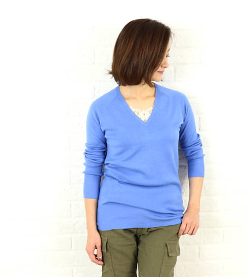 スリードッツ three dots コットン メランジニット Vネック ロング プルオーバー outlet ・IF215Y-0441601(レディース)