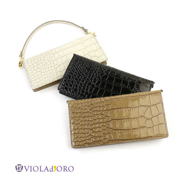 【マラソン期間中ポイント10倍】ヴィオラドーロ VIOLAd'ORO 型押しエナメルレザー 3WAY 長財布 ウォレットバッグ ポシェット outlet ・V-5030-2781701(レディース)(春夏アイテム)