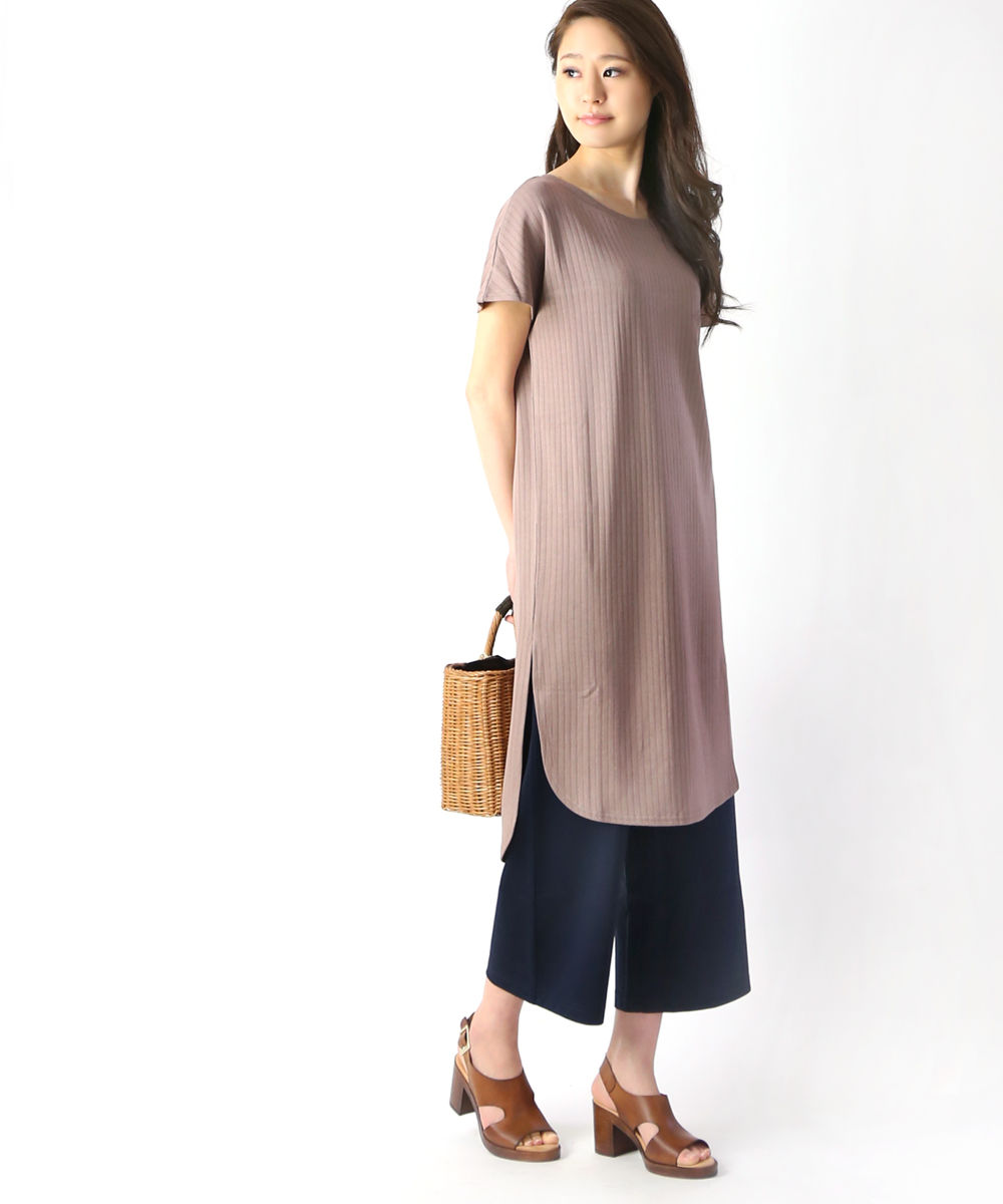 レディースファッション ワンピース 新着商品 エントリーでポイント24倍 ケレン Kelen コットン混 Tomi Lkl19hbl13 レディース ロングカットソー リブワンピース サイドスリット クルーネック 半袖