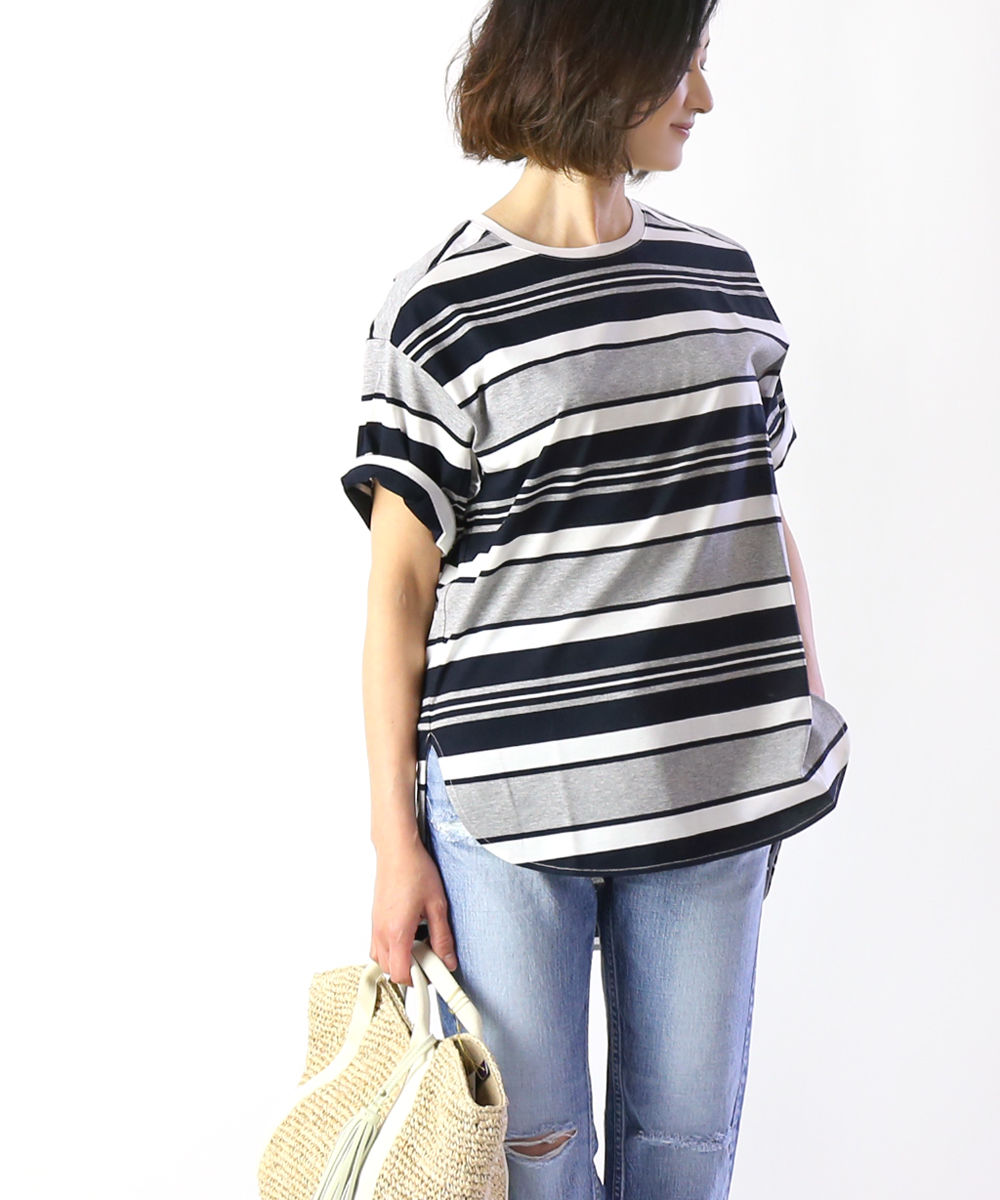 Sale トップス ププラ Pupula コットン マルチボーダー マルチボーダー レディースファッション 半袖 Tシャツ Sale カットソー カットソー Tシャツ ボーダー半袖tシャツ Tシャツ カットソー ププラ Pupula コットン 半袖 レディース 40 40