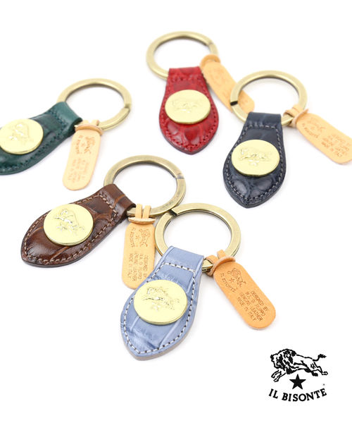 イルビゾンテ キーホルダー 正規品 IL BISONTE クロコ 型押し レザー メダル付き 売れ筋アイテム 定番 人気 ゴールド ユニセックス ギフト ・5432409250-0062501(メール便可能商品)[M便 1/5](メンズ)(レディース)｜JACQUEMART