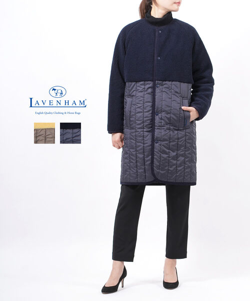 コート ジャケット 12 5 月 00 23 59限定クーポン対象商品 Off ラベンハム Lavenham シェルパ キルティング 切替え ノーカラー ロングコート 切替えコート Sherpa Palgrave Slj2140 レディース Jacquemart