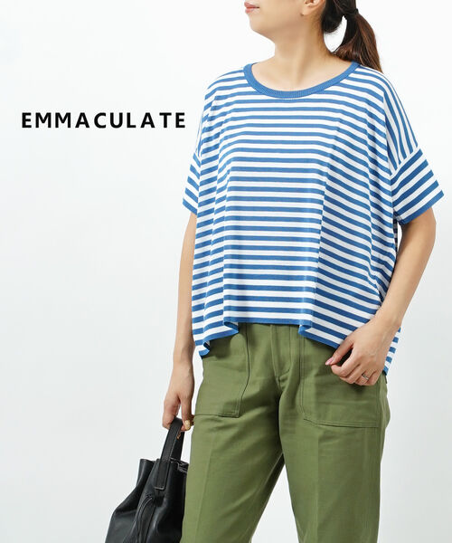 エマキュレイト emmaculate カットソー Tシャツ 半袖 ボーダー プルオーバー ゆったり クルーネック カジュアル・2142K-47859-1401401(レディース)