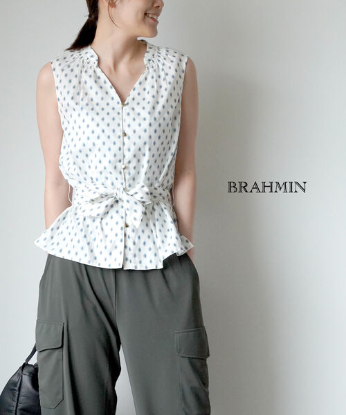 ブラーミン Brahmin ブラウス シャツ ノースリーブ プロバンス柄 プリント ウエストリボン コットン・B15201-0041901(レディース)(last_1)