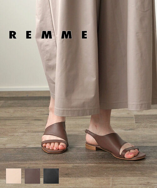 【尖んがり2倍】レメ REMME なめし革  ストラップサンダル 木目細かサンダル・HE-402-SO-0242101(レディース)(A-1)(last_1)