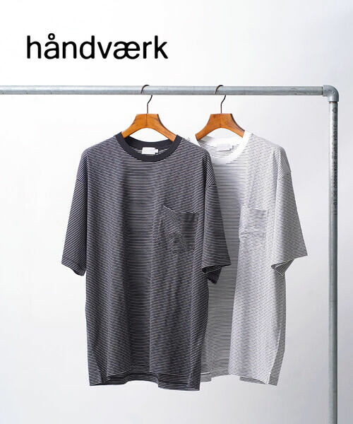 【30%OFF】ハンドバーク handvaerk Tシャツ ボーダー ポケットTシャツ ポケT カットソー オーバーサイズ ゆったり ユニセックス 半袖 五分袖 クルーネック・6513-B-0322401(メンズ)(レディース)(JP)｜JACQUEMART