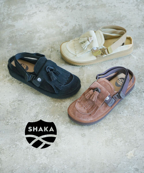 【尖んがり2倍】シャカ SHAKA サンダル モック ミュール 置き目毛革  3way 本革 スエードクロス 厚底 アウトドア・SK-296-2522502(レディース)