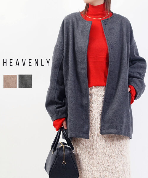 ヘブンリー HEAVENLY ショートコート ノーカラー アウター ジャケット ゆったり 体型カバー ショート丈 ミドル丈 シンプル カジュアル・2550143-5022502(レディース)｜JACQUEMART