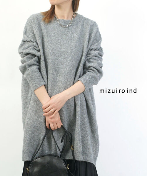 ミズイロインド mizuiro ind ニット ワンピース セーター チュニック クルーネック ゆったり オーバーサイズ 重ね着 無地 配色 ハンドステッチ 大人 カジュアル・4-250026-1262302(レディース)｜JACQUEMART