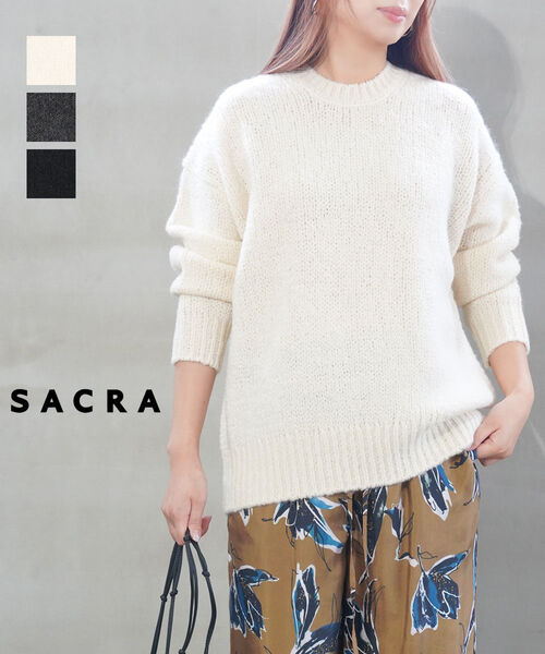 【ポイント2倍】サクラ SACRA ニット プルオーバー セーター トップス 長袖 ゆったり クルーネック ローゲージ アルパカ混 シンプル・125632081-3342502(レディース)｜JACQUEMART