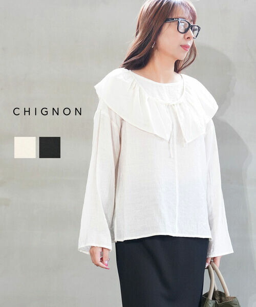 【ポイント2倍】【2026年春夏新作】シニヨン CHIGNON ブラウス フリル シャツ トップス ビッグカラー フリル衿 長袖 2way おしゃれ オフィス カジュアル 大人可愛い・1556-428KK-5092601(レディース)