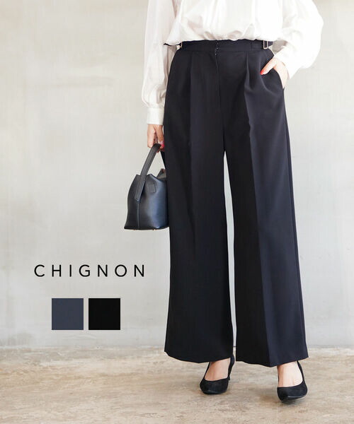 【ポイント2倍】【2026年春夏新作】シニヨン CHIGNON ワイドパンツ タック パンツ スラックス ワイド ストレート ゆったり 体型カバー きれいめ フォーマル オフィス セレモニー・3856-445MK-5092601(レディース)