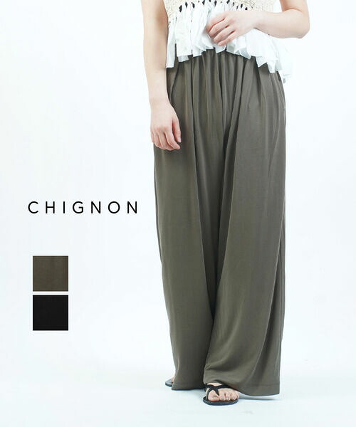【4/10 23時59までポイント10倍】シニヨン CHIGNON ワイドパンツ イージーパンツ タックパンツ ボトムス ウエストゴム 体型カバー きれいめ リラクシー・3552-182KK-5092501(レディース)