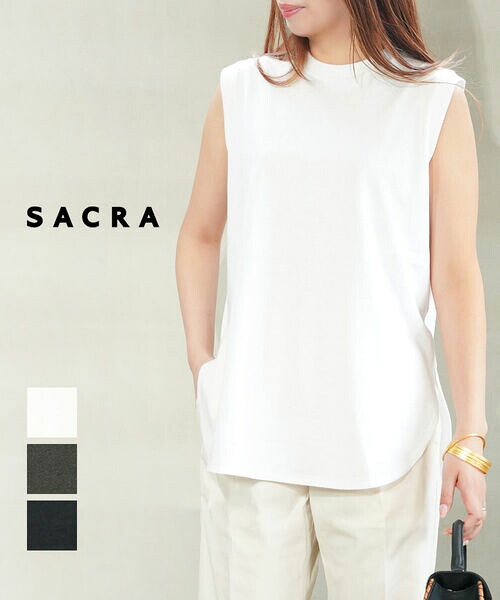 【30%OFF】サクラ SACRA タンクトップ トップス カットソー ノースリーブ 袖なし レイヤード ラウンドヘム ロゴ 大人 おしゃれ・125245091-3342501(レディース)|JACQUEMART
