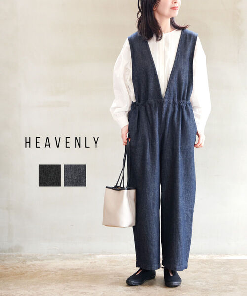 【4/14 20時からポイント10倍】【2026年春夏新作】ヘブンリー HEAVENLY デニム オーバーオール サロペット オールインワン ワイドパンツ ノースリーブ ゆったり Vネック カジュアル・2612131-5022601(レディース)