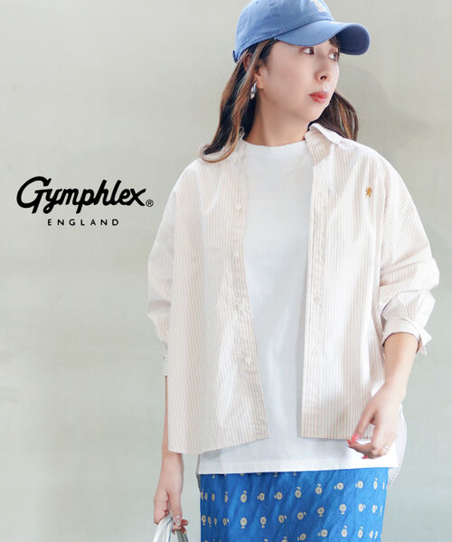 【ポイント2倍】【2026年春夏新作】ジムフレックス Gymphlex シャツ 長袖 ブラウス トップス ボタンダウン ストライプ 綿100% コットン100% おしゃれ カジュアル・GY-B0198TRR-0322601(レディース)(JP)