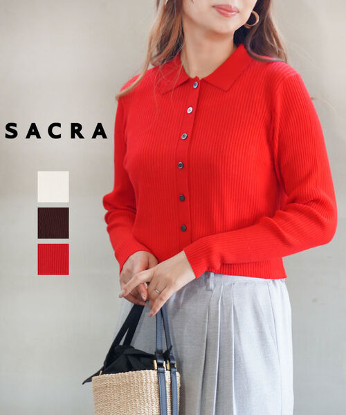 【10%OFF】櫻 SACRA ジレー 肋筋 ポロ編み物 薄っぺら トップス 羽織り 長袖 ポロ衿 遊撃手丈・126230081-3342601(レディース)