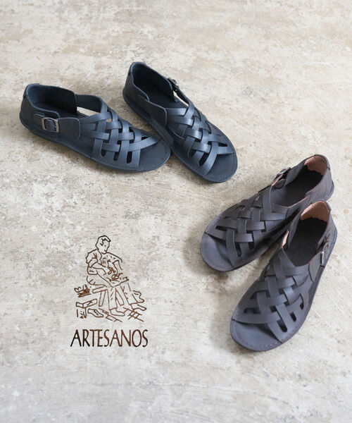 【20%OFF】アルテサノス ARTESANOS サンダル レザー フラット シューズ 靴 ローヒール メッシュ 編み込み 牛革 疲れにくい ストラップ・2-66083-PU-0242601(レディース)(D-1)｜JACQUEMART