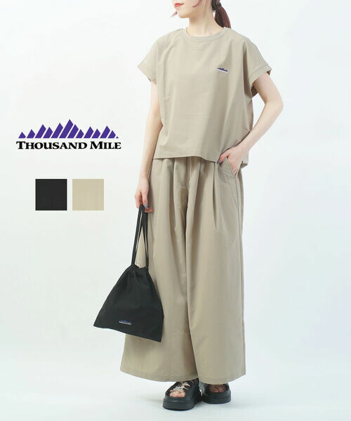 【20%OFF】【2026年春夏新作】サウザンドマイル THOUSAND MILE ティーシャツ 広広としたズボン下 合切袋合切袋 3点書き割り カットソー フレンチ衣袂 たわい無いズボン下・TM261HA00362-3882601(レディース)