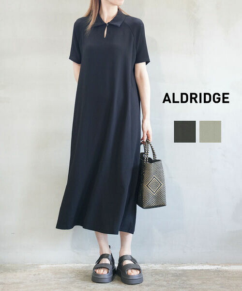 【40%OFF】【2026年春夏新作】アルドリッジ ALDRIDGE ワンピース ロングワンピース フレアワンピース 半袖 襟付き Aライン 無地 ストレッチ きれいめ シンプル 上品・A150120M-5172601(レディース)｜JACQUEMART