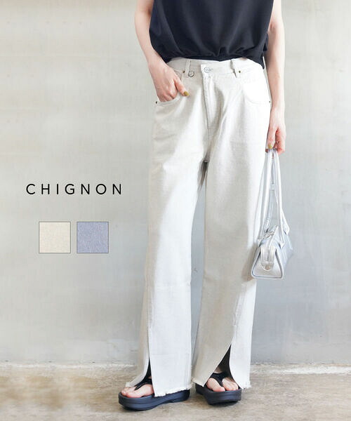 【30%OFF】シニヨン CHIGNON デニム パンツ ワイドパンツ ボトムス 体型カバー ストレート 美脚 背面 ゴム 調節可能 ラップ風 人気 おしゃれ・3151-041BT-5092501(レディース)｜JACQUEMART