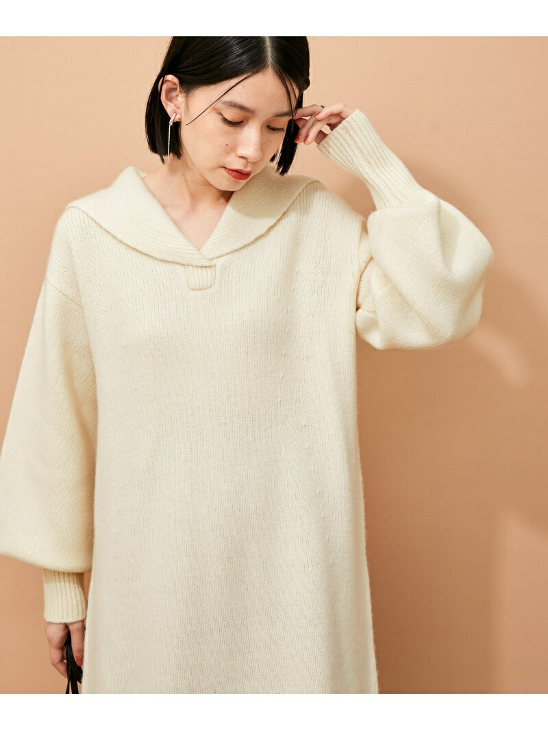 セーラーカラーニットワンピース Adam Et Rope Femme アダムエロペ ワンピース ワンピースその他 ベージュ ホワイト 先行予約 送料無料 Rakuten Fashion Lindnercapital Com