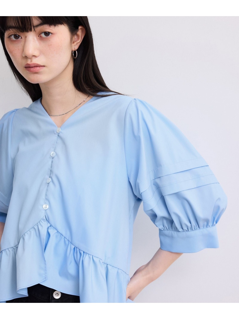 【WEB限定】パフスリーブギャザーブラウス ADAM ET ROPE' FEMME アダムエロペ トップス シャツ・ブラウス ホワイト ネイビー ブルー【送料無料】[ Fashion]