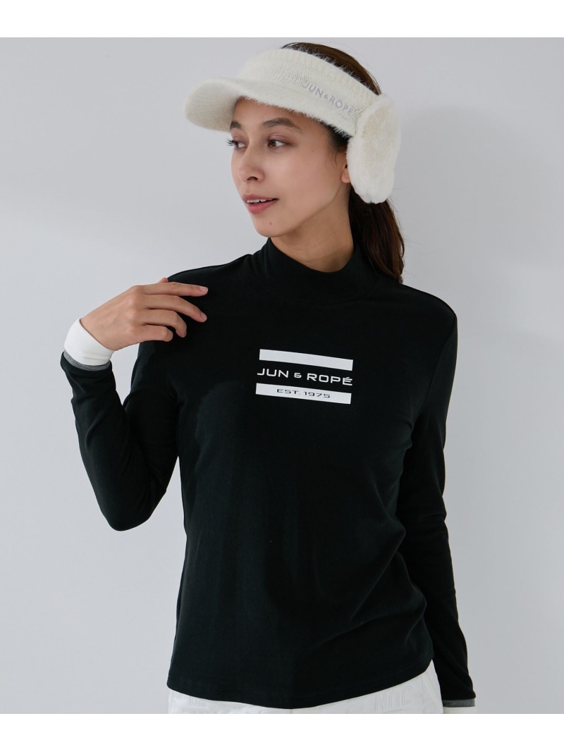 フロントロゴ長袖モックプルオーバー/保温・吸湿発熱 JUN&ROPE' ジュンアンドロペ トップス カットソー・Tシャツ ブラック ホワイト【送料無料】[ Fashion]