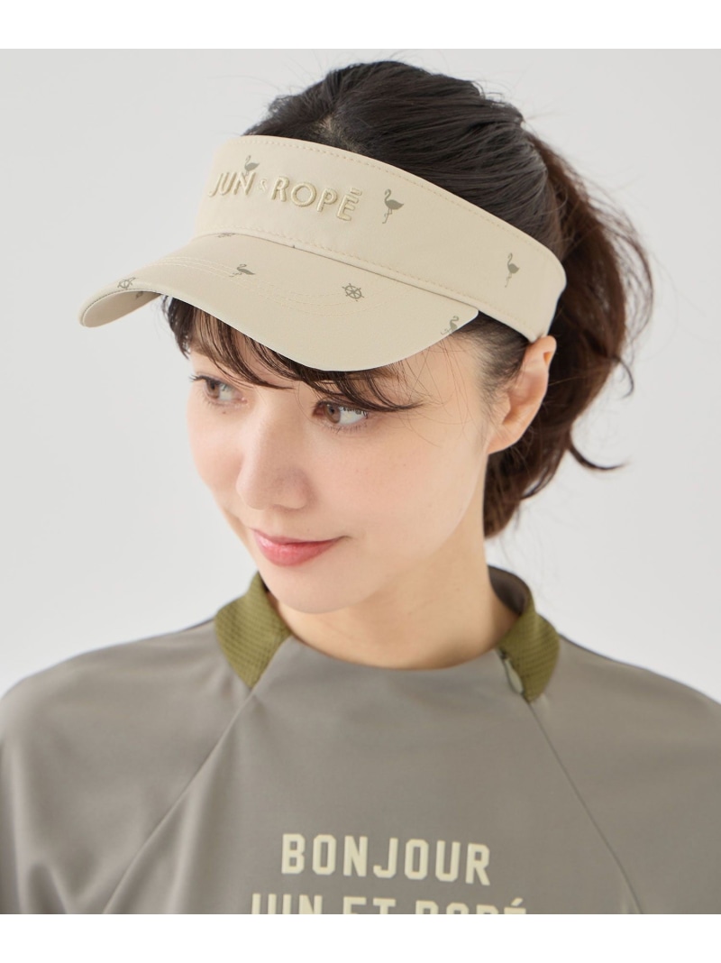小紋柄バイザー JUN&ROPE' ジュンアンドロペ 帽子 サンバイザー ブラック ベージュ ホワイト【送料無料】[ Fashion]