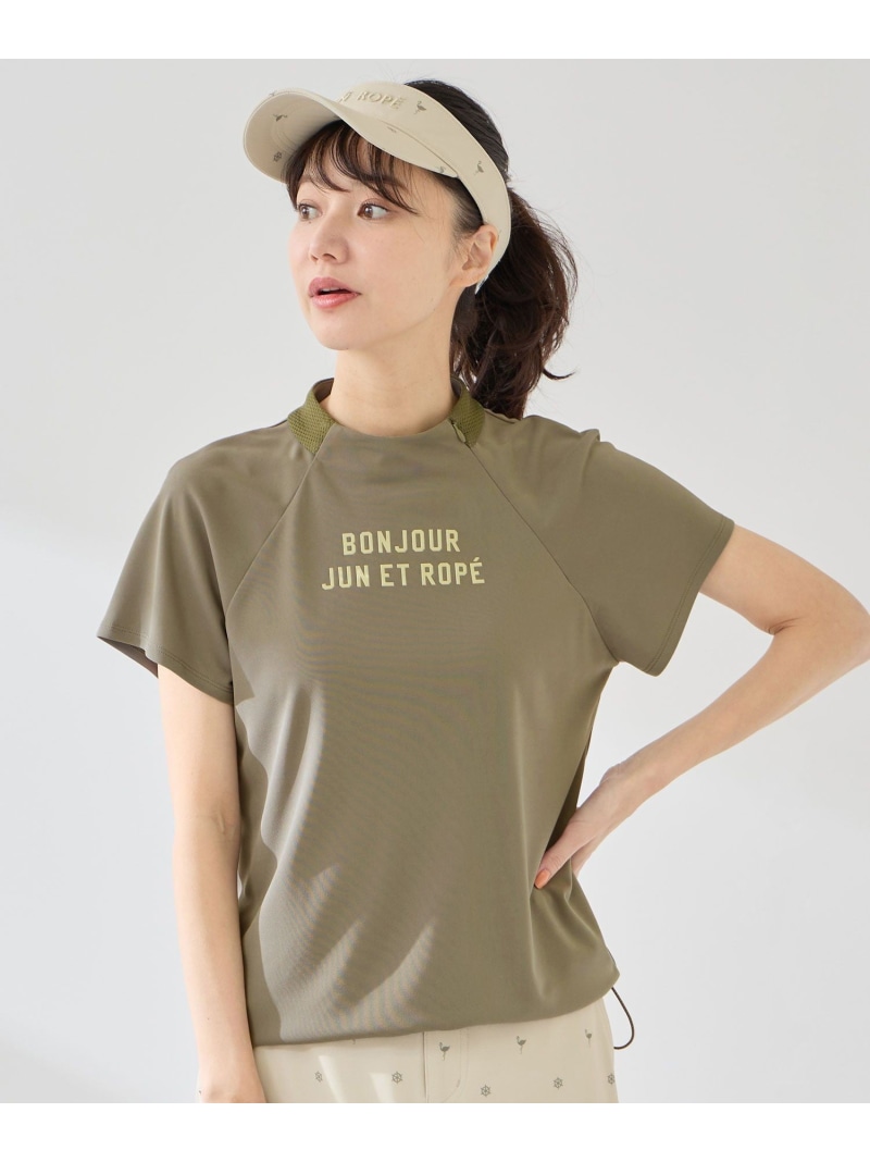 強撚スムースドロストモック2WAYティーシャツ/UV・当たること冷感 JUN\u0026ROPE\u0027 ジュンアンドロペ トップス カットソー・プルオーバー 黒いこと カーキ緑であること 白いこと【貨物輸送無料】[ Fashion]