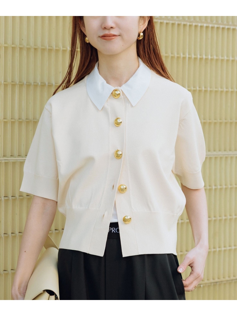 【サステナブル】2WAYカラー付カーディガン ADAM ET ROPE' FEMME アダムエロペ トップス カーディガン ブラック ホワイト ブルー【送料無料】[ Fashion]