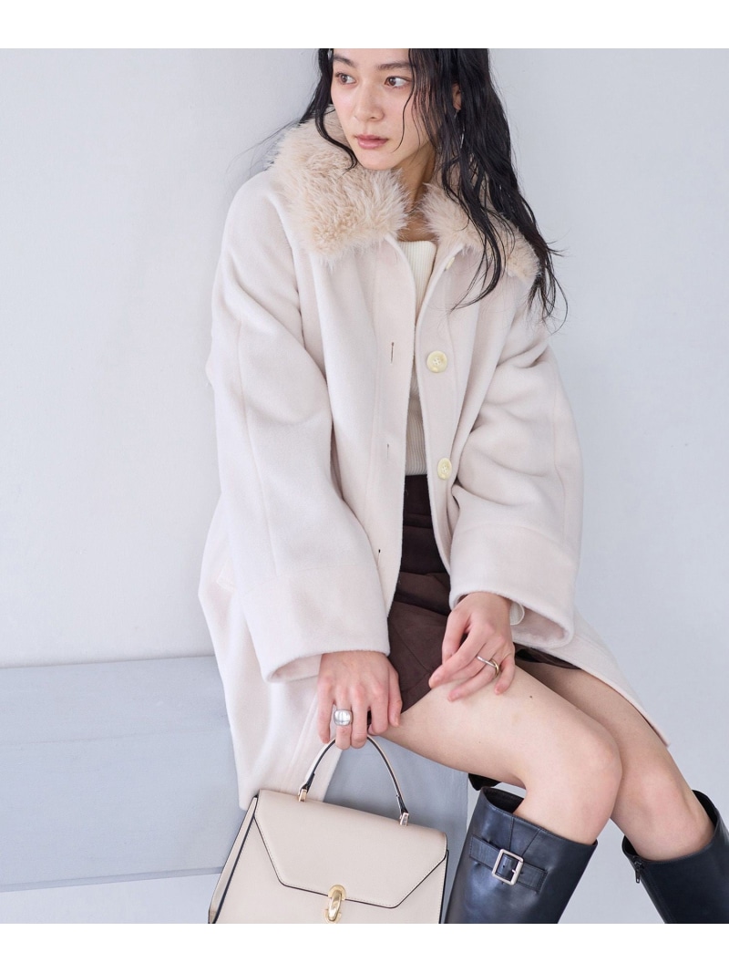 【SALE／50%OFF】毛革付き添い人Aラインステンコート VIS 螺子釘 ジャケット・アウター ステンカラー厚地の外套 薄墨色 ベージュ【RBA_E】【貨物輸送無料】[ Fashion]