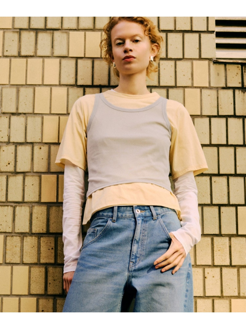 【SALE／50%OFF】3レイヤードジャージートップス ADAM ET ROPE' FEMME アダムエロペ トップス カットソー・Tシャツ グレー ブラック【RBA_E】【送料無料】[ Fashion]