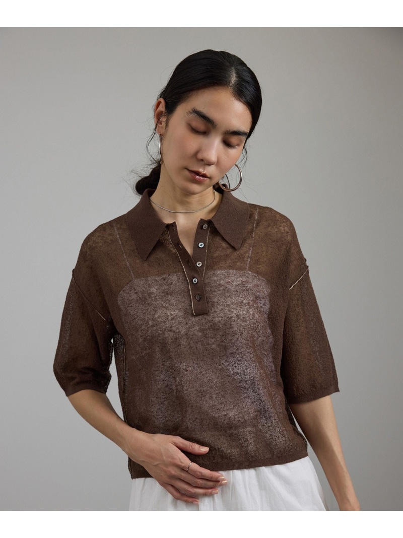 【SALE／30%OFF】シアークレープクロップドポロシャツ SALON adam et rope' サロン アダム エ ロペ トップス ポロシャツ ブラウン ホワイト【RBA_E】【送料無料】[ Fashion]｜J&rsquo;aDoRe JUN ONLINE