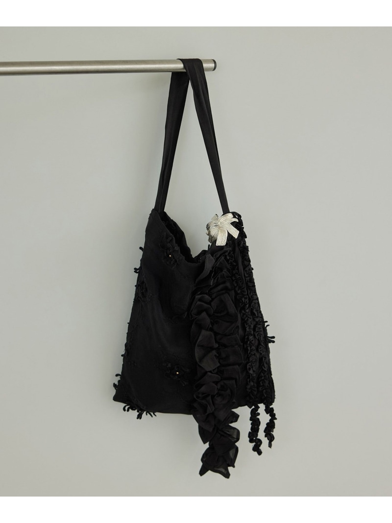 【crinkle crinkle crinkle】別注3D刺しゅうフリルトートバッグ SALON adam et rope\u0027 赤ちょうちん アダム エ ロペ 御徒面子 トートバッグ 黒いこと 白いこと【此れから取って置く】*【貨物輸送無料】[ Fashion]