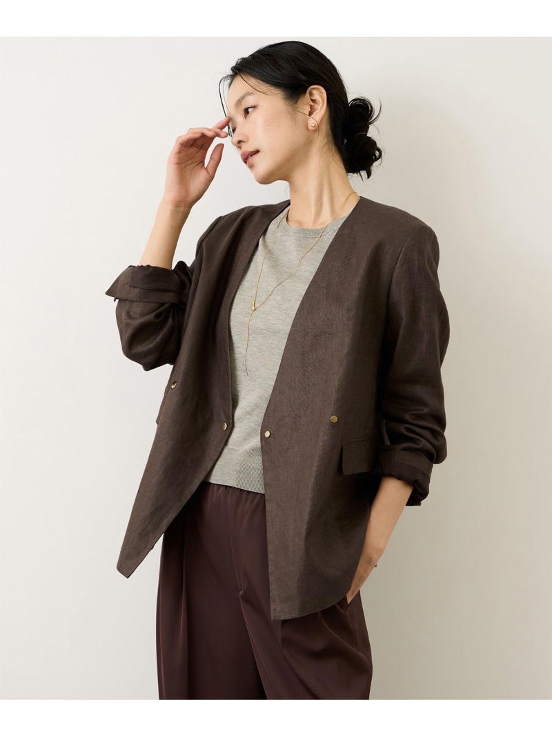 【SALE／50%OFF】リネンノーカラージャケット/セットアップ対応 ROPE' ロペ ジャケット・アウター ノーカラージャケット ベージュ【RBA_E】【送料無料】[ Fashion]｜J&rsquo;aDoRe JUN ONLINE