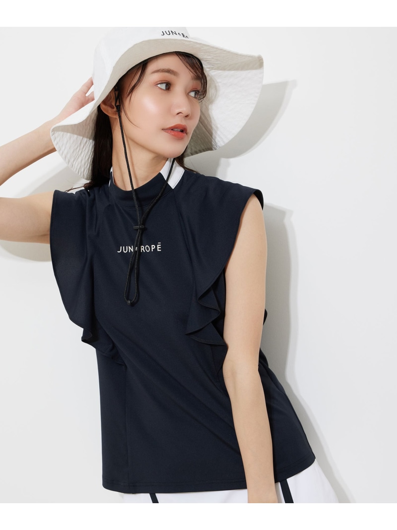 Jun & Ropé UV ストレッチメッシュ衿ライン半袖モックネックシャツ Jun & Ropé UV ストレッチメッシュ衿ライン半袖モックネックシャツ