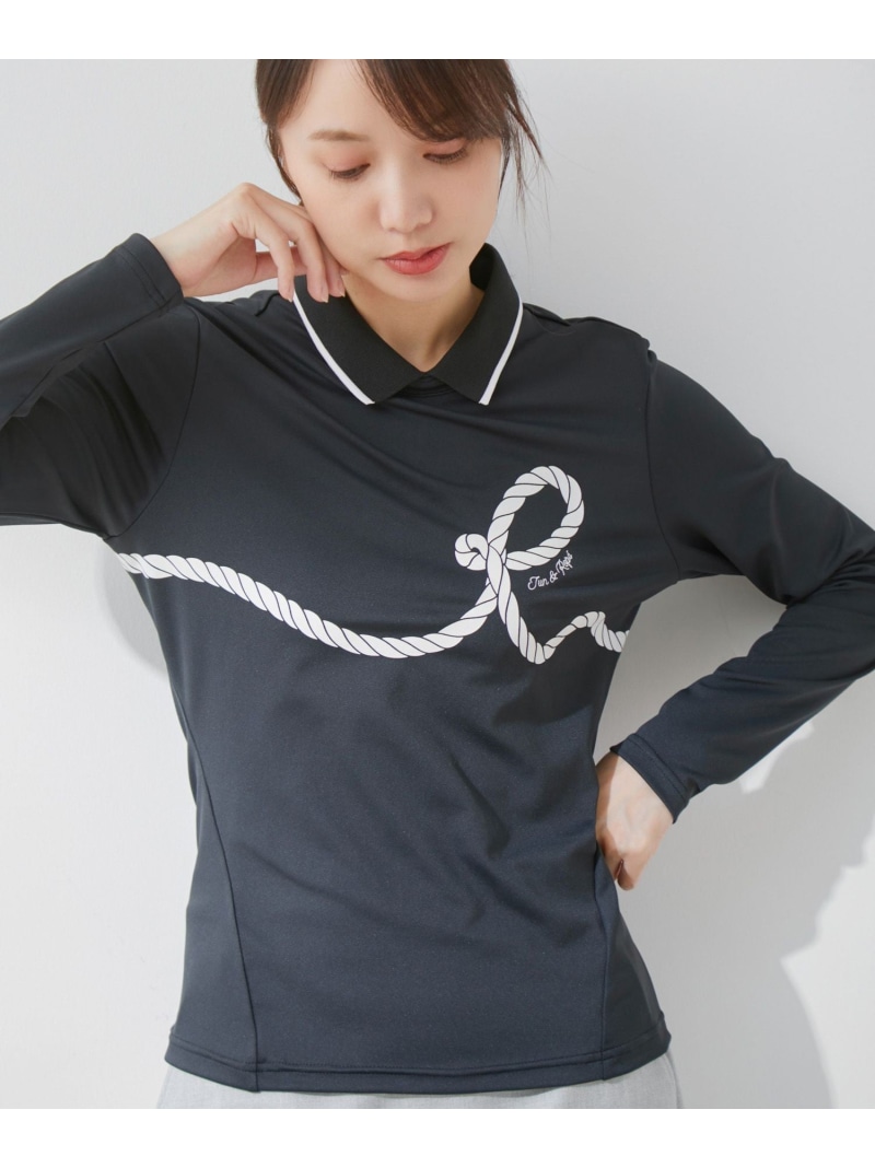 【SALE／30%OFF】【ECO】【UV】【防透】Rロープ柄衿付長袖プルオーバー JUN&ROPE' ジュンアンドロペ トップス カットソー・Tシャツ ホワイト ブラック ネイビー【RBA_E】【送料無料】[ Fashion]