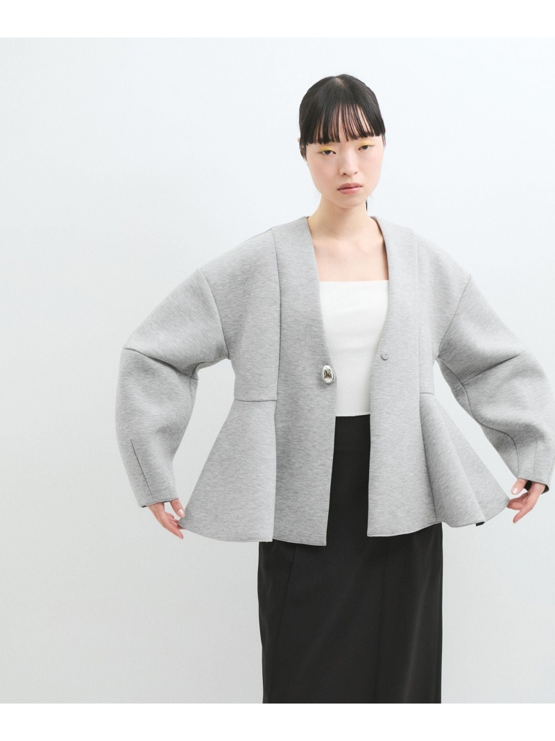 【洗える】エッグブローチ付きペプラムカーディガン ADAM ET ROPE' FEMME アダムエロペ トップス カーディガン ブラック ベージュ グレー【送料無料】[ Fashion]