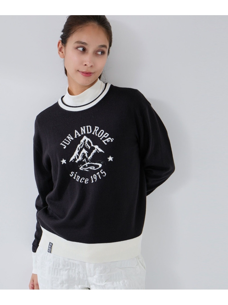 【SALE／30%OFF】マウンテン柄クルーネックニット JUN&ROPE' ジュンアンドロペ トップス ニット ブラック ブルー ホワイト【RBA_E】【送料無料】[ Fashion]