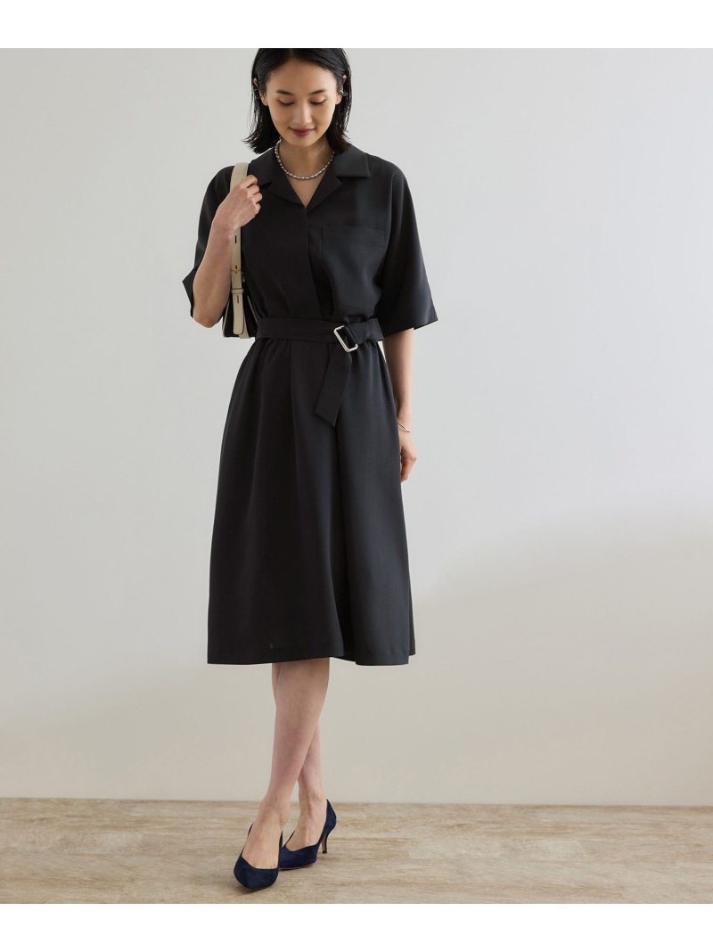 【SALE／50%OFF】【洗える】サファリシャツワンピース ROPE' ロペ ワンピース・ドレス ワンピース ネイビー ベージュ【RBA_E】【送料無料】[ Fashion]