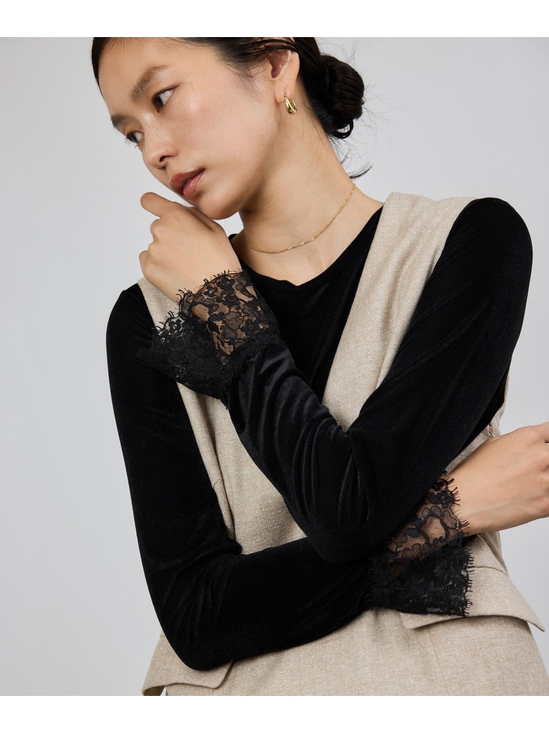 【SALE／50%OFF】レース袖シアーベロアカットソー/イージーケア ROPE' ロペ トップス カットソー・Tシャツ ブラウン ブラック ピンク【RBA_E】【送料無料】[ Fashion]