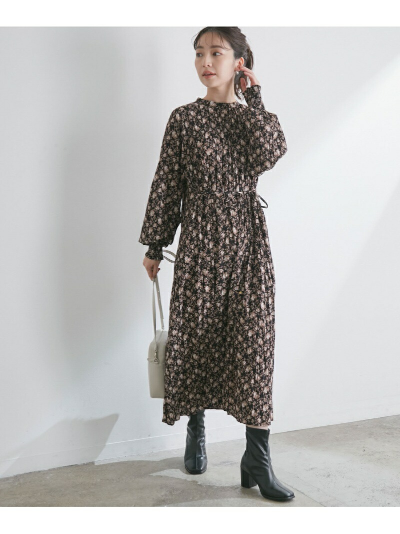花柄 無地の2パターン シャーリングプリントアソートワッシャーワンピース Vis ビス ワンピース ワンピースその他 ブラック ブラウン グリーン 先行予約 送料無料 Rakuten Fashion Gamerzos Com